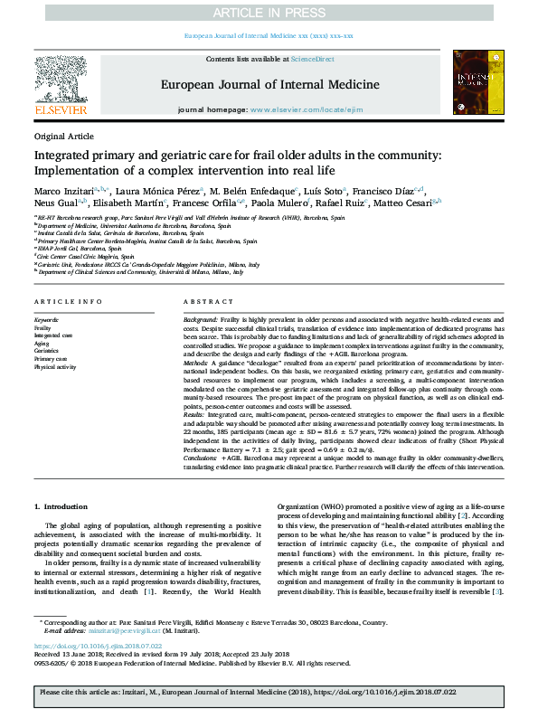 (PDF) Integrated primary and geriatric care for frail older adults in ...