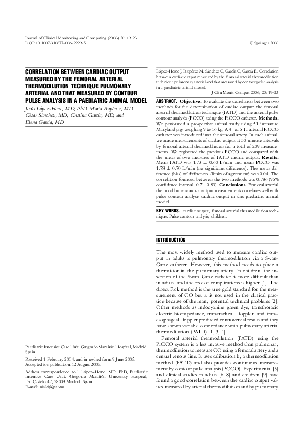 (PDF) Correlation between Cardiac Output Measured by the Femoral ...