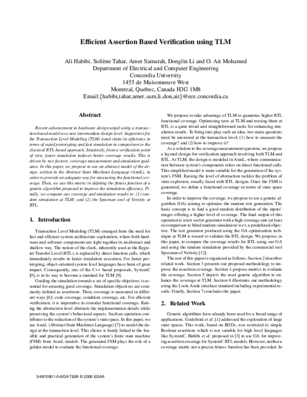 (PDF) Efficient Assertion Based Verification using TLM