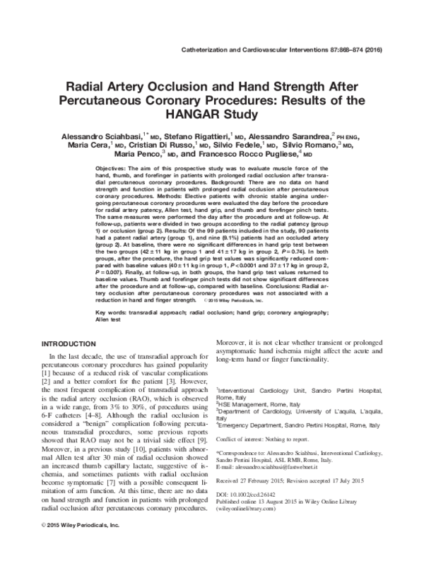 (PDF) Radial artery occlusion and hand strength after percutaneous ...