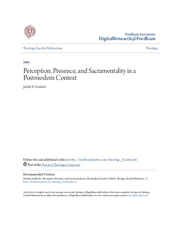 (PDF) Perception, Presence, and Sacramentality in a Postmodern Context