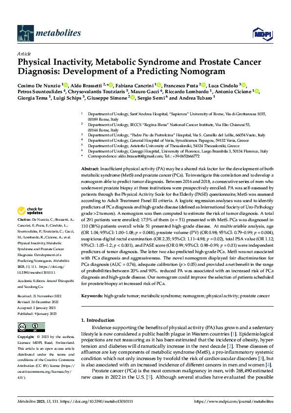 (PDF) Physical Inactivity, Metabolic Syndrome and Prostate Cancer ...