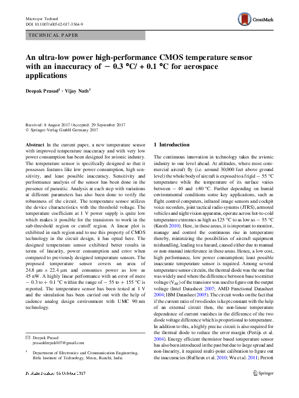 (PDF) An ultra-low power high-performance CMOS temperature sensor with ...