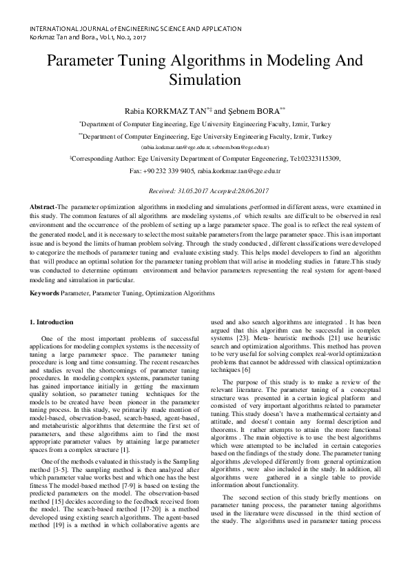 (PDF) Parameter Tuning Algorithms in Modeling And Simulation