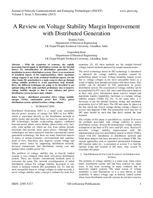 (PDF) A Review on Voltage Stability Margin Improvement with Distributed ...