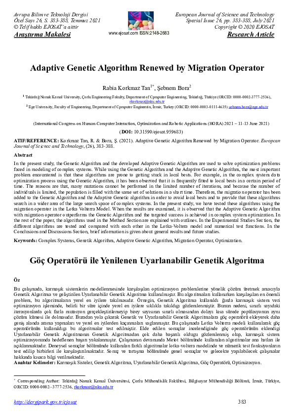 (PDF) Adaptive Genetic Algorithm Renewed by Migration Operator