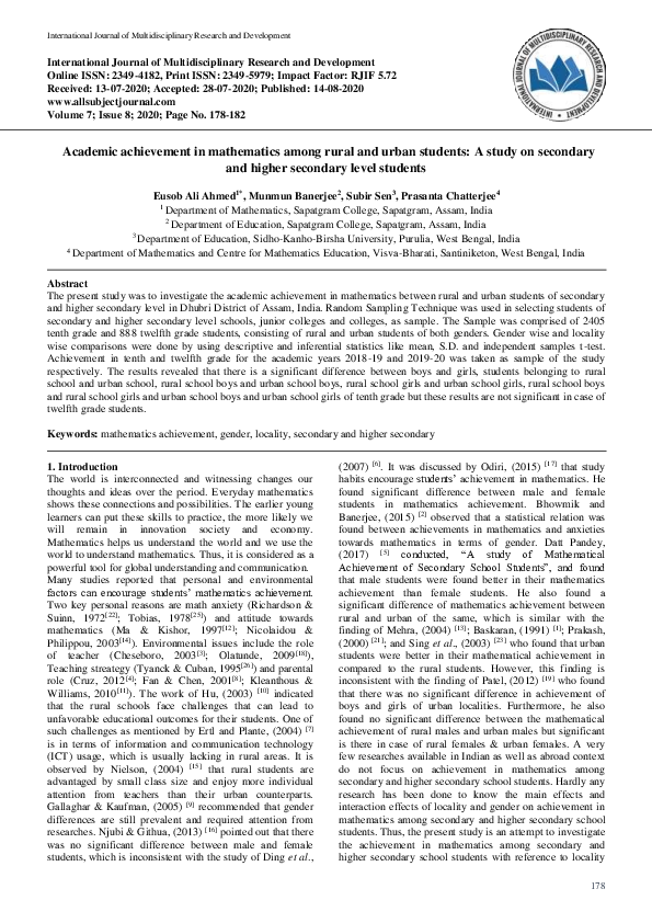 (PDF) Academic achievement in mathematics among rural and urban ...
