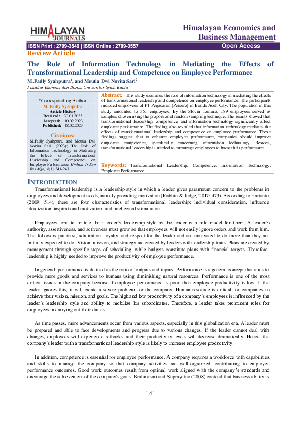 (PDF) The Role of Information Technology in Mediating the Effects of ...