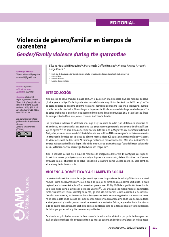 (PDF) Violencia de género/familiar en tiempos de cuarentena