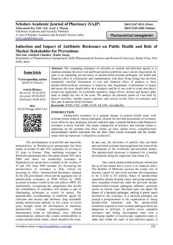 (PDF) Induction and Impact of Antibiotic Resistance on Public Health ...
