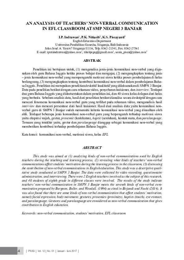 (PDF) An Analysis of Teachers’ Non-Verbal Communication in Efl ...