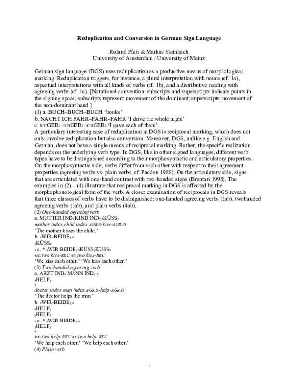 (PDF) Reduplication and Conversion in German Sign Language