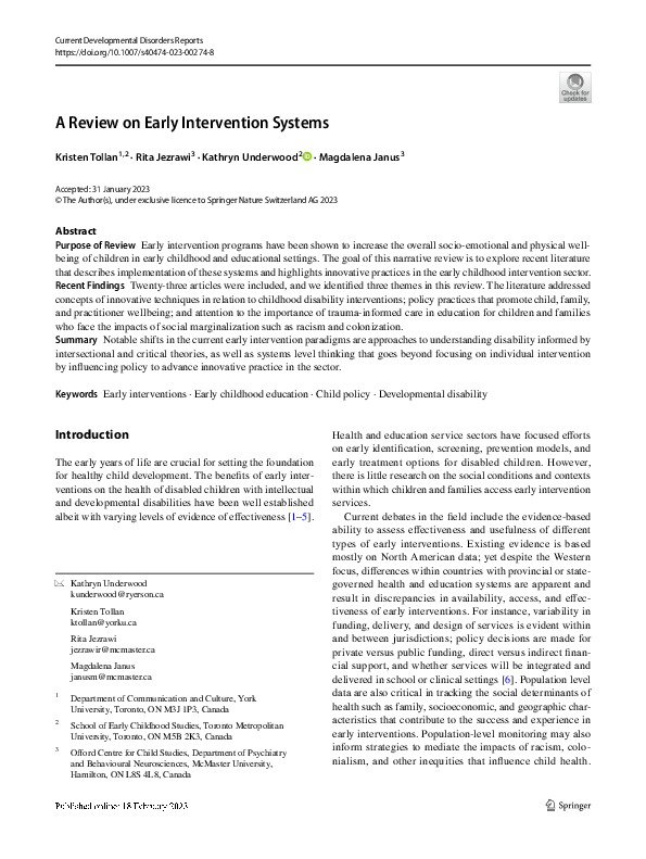 (PDF) A Review on Early Intervention Systems