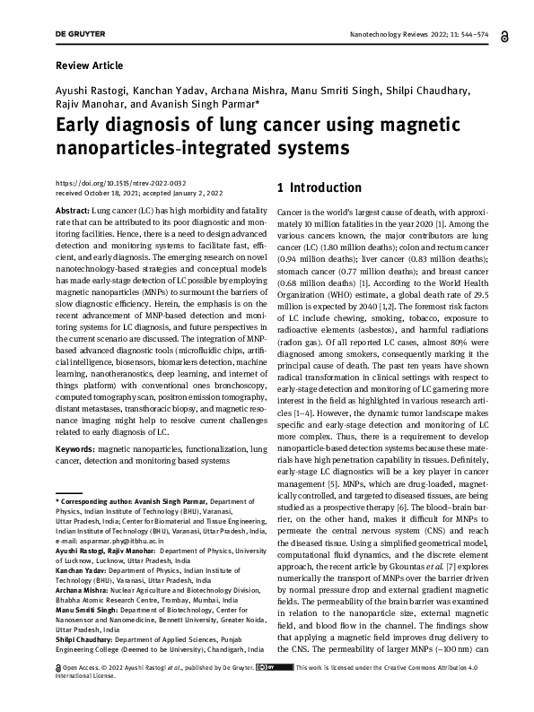 (PDF) Early diagnosis of lung cancer using magnetic nanoparticles ...