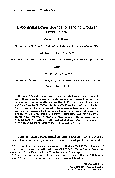 (PDF) Exponential lower bounds for finding Brouwer fix points