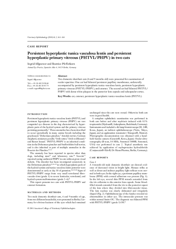 (PDF) Persistent hyperplastic tunica vasculosa lentis and persistent