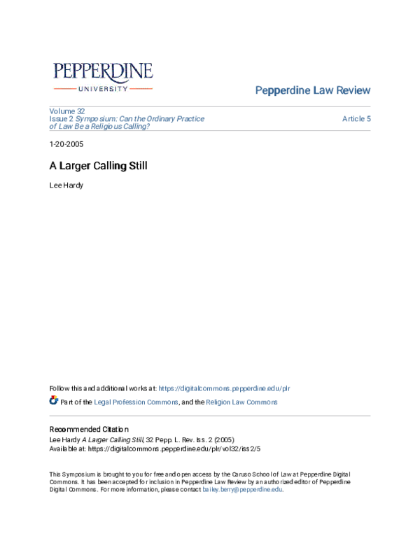 (PDF) A Larger Calling Still