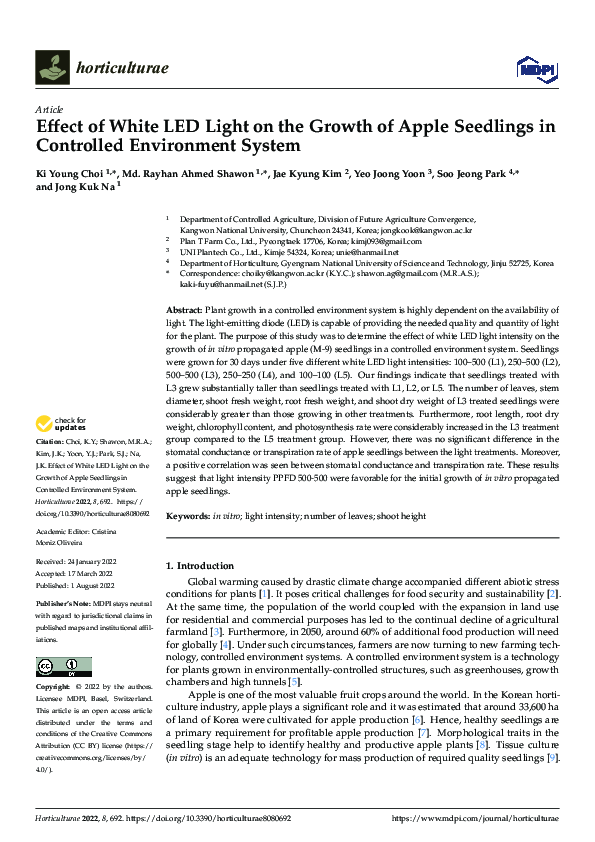 (PDF) Effect of White LED Light on the Growth of Apple Seedlings in ...