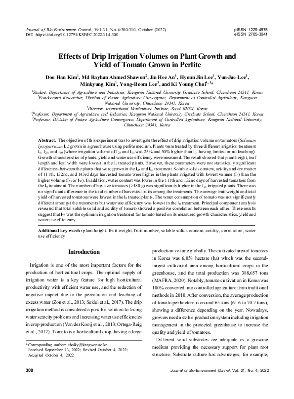 (PDF) Effects of Drip Irrigation Volumes on Plant Growth and Yield of ...
