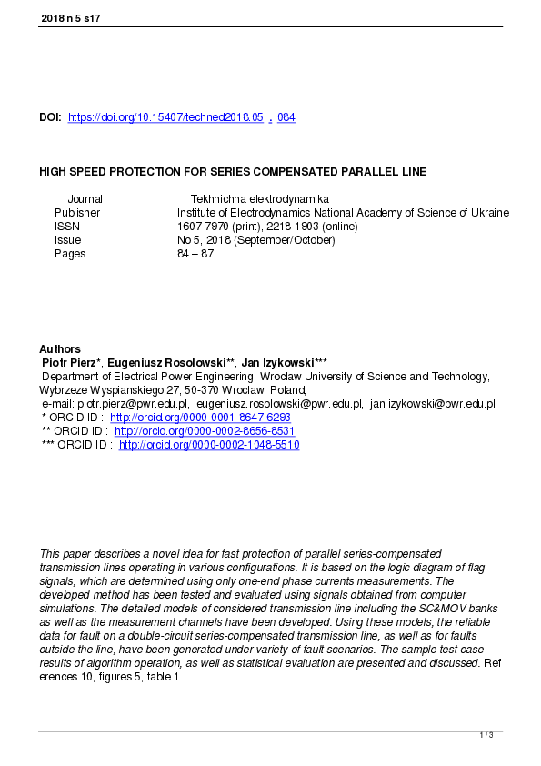 (PDF) High Speed Protection for Series Compensated Parallel Line