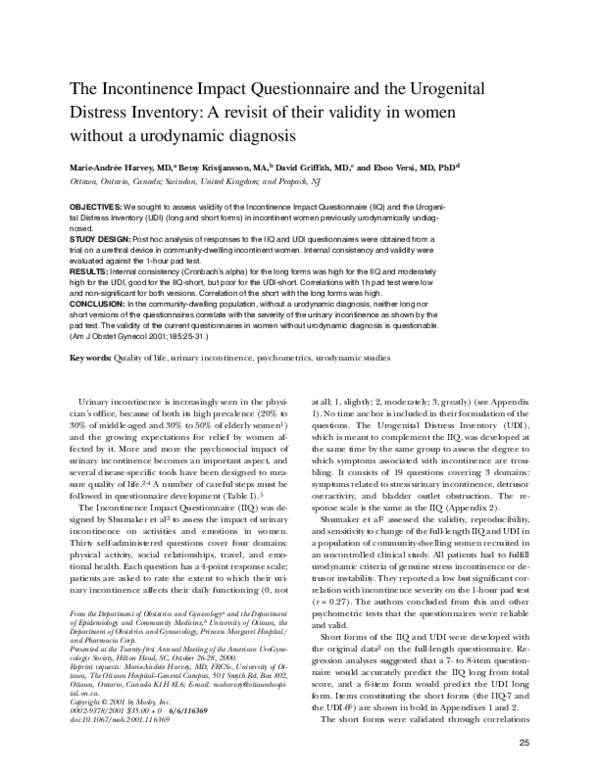 (PDF) The Incontinence Impact Questionnaire and the Urogenital Distress