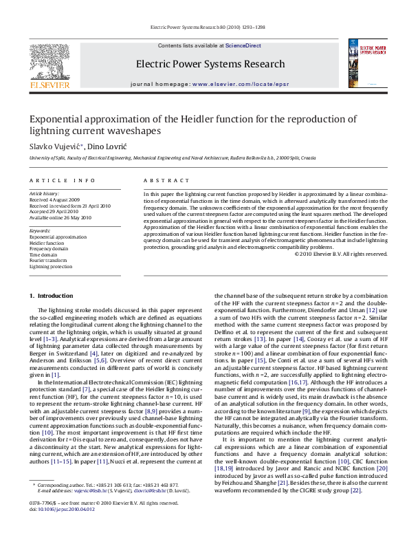 (PDF) Exponential approximation of the Heidler function for the ...