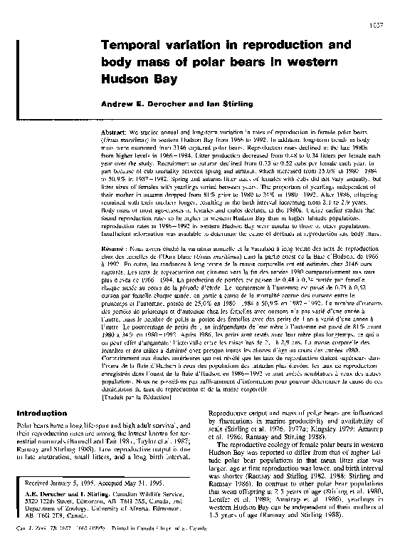 (PDF) Temporal variation in reproduction and body mass of polar bears ...
