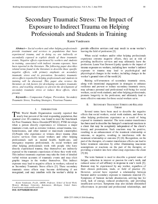 (PDF) Secondary Traumatic Stress: The Impact of Exposure to Indirect ...