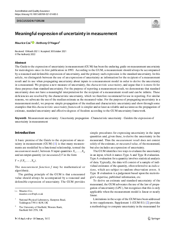 (PDF) Meaningful expression of uncertainty in measurement