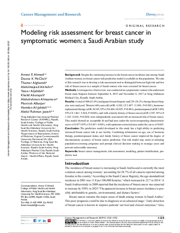 (PDF) Modeling risk assessment for breast cancer in symptomatic women ...