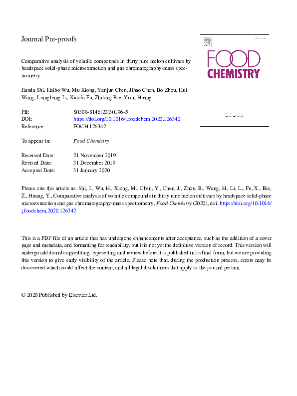 (PDF) Comparative analysis of volatile compounds in thirty nine melon ...