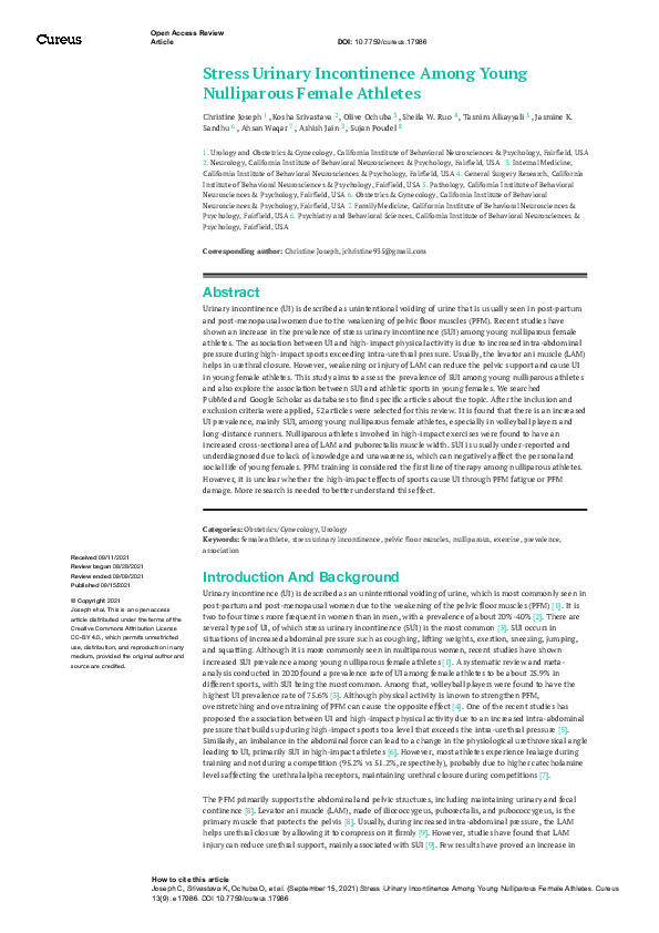 (PDF) Stress Urinary Incontinence Among Young Nulliparous Female Athletes