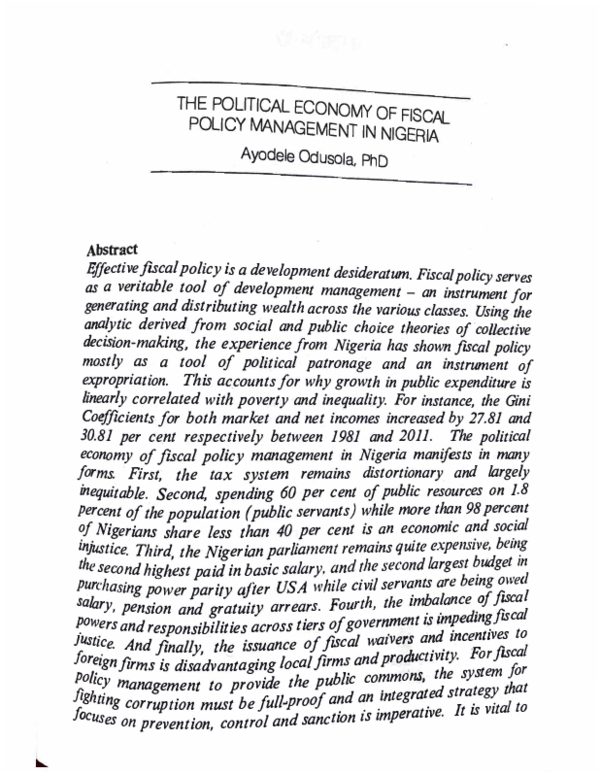 (PDF) The Political Economy of Fiscal Policy Management in Nigeria