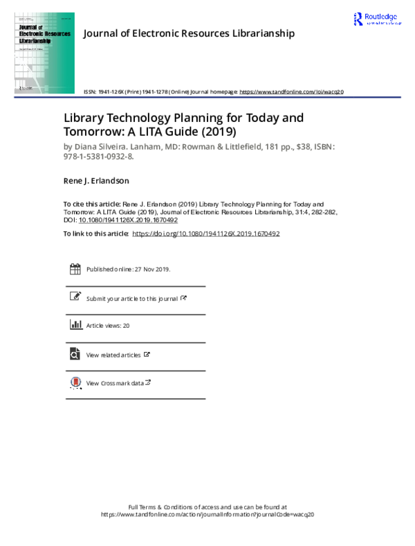 (PDF) Library Technology Planning for Today and Tomorrow: A Lita Guide