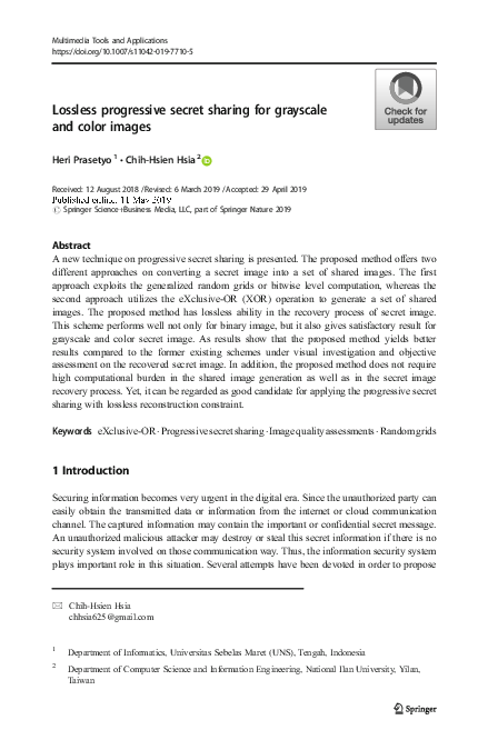 (PDF) Lossless progressive secret sharing for grayscale and color images