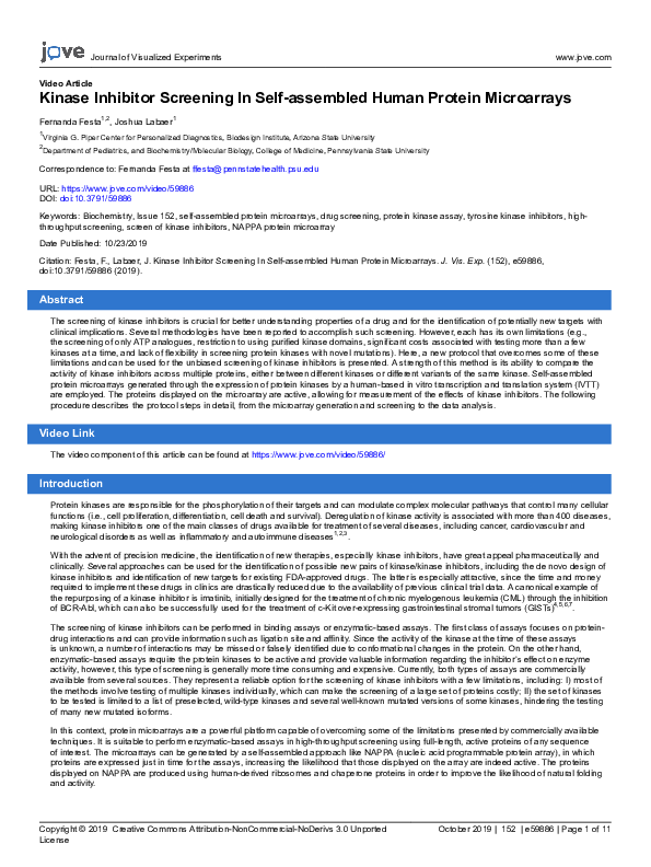 (PDF) Kinase Inhibitor Screening In Self-assembled Human Protein ...