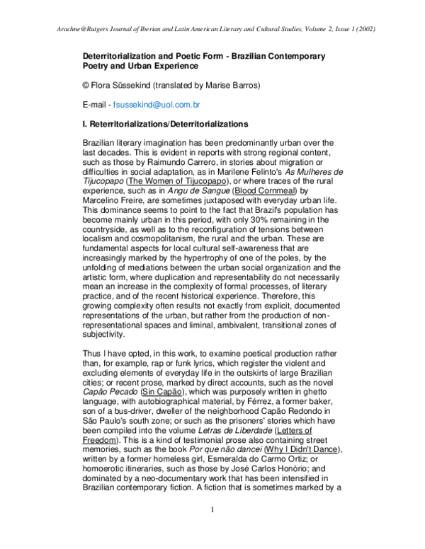 (PDF) Deterritorialization and Poetic Form - Brazilian Contemporary ...