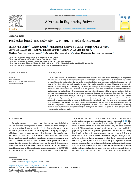 (PDF) Prediction based cost estimation technique in agile development