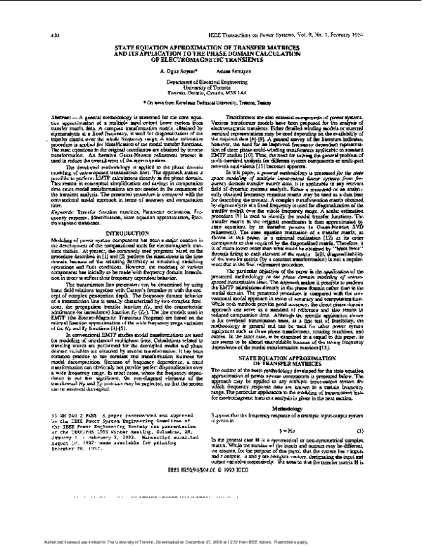 (PDF) State equation approximation of transfer matrices and its ...