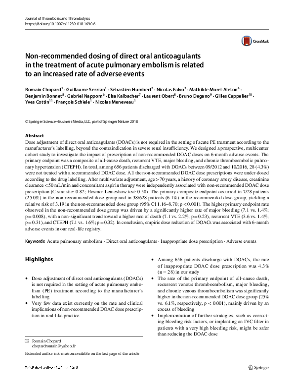 (PDF) Non-recommended dosing of direct oral anticoagulants in the ...