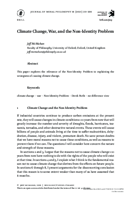 (PDF) Climate Change, War, and the Non-Identity Problem