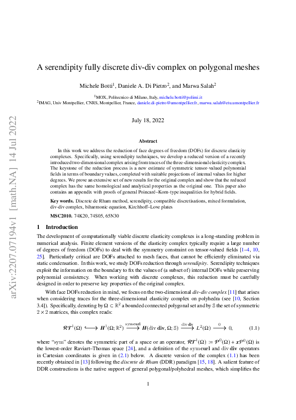 (PDF) A serendipity fully discrete div-div complex on polygonal meshes