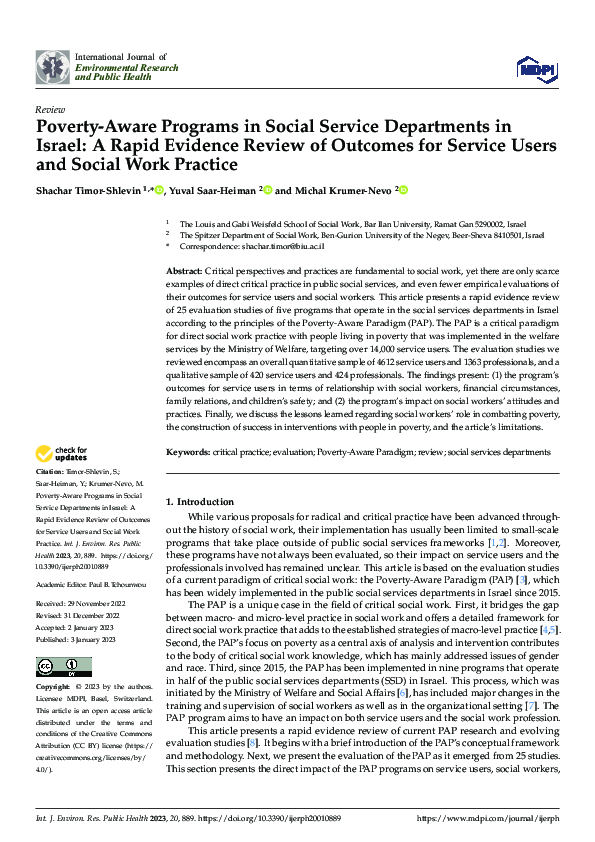 (PDF) Poverty-Aware Programs in Social Service Departments in Israel: A ...