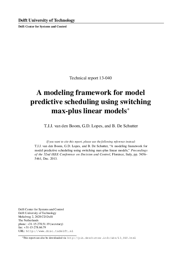 (PDF) A modeling framework for model predictive scheduling using ...
