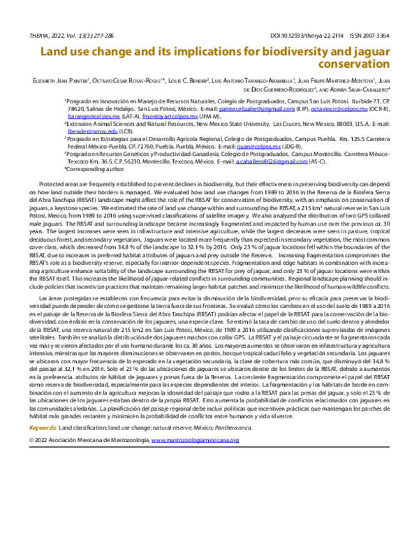 (PDF) Land use change and its implications for biodiversity and jaguar ...