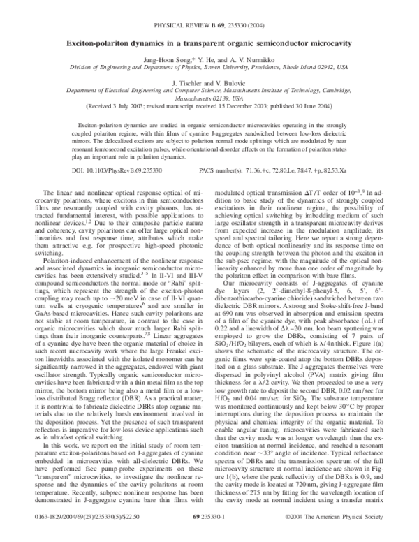 (PDF) Exciton-polariton dynamics in a transparent organic semiconductor ...