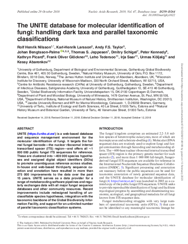 (PDF) The UNITE database for molecular identification of fungi ...