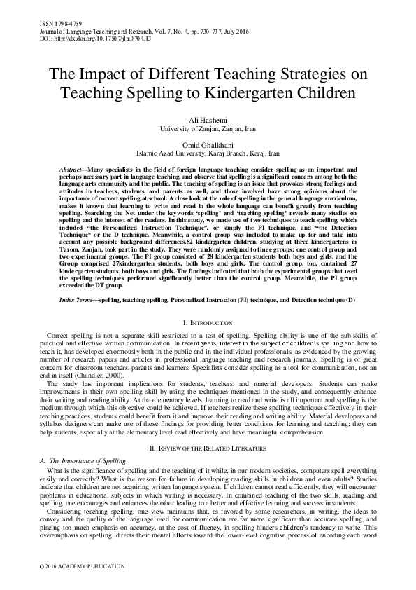 (PDF) The Impact of Different Teaching Strategies on Teaching Spelling ...