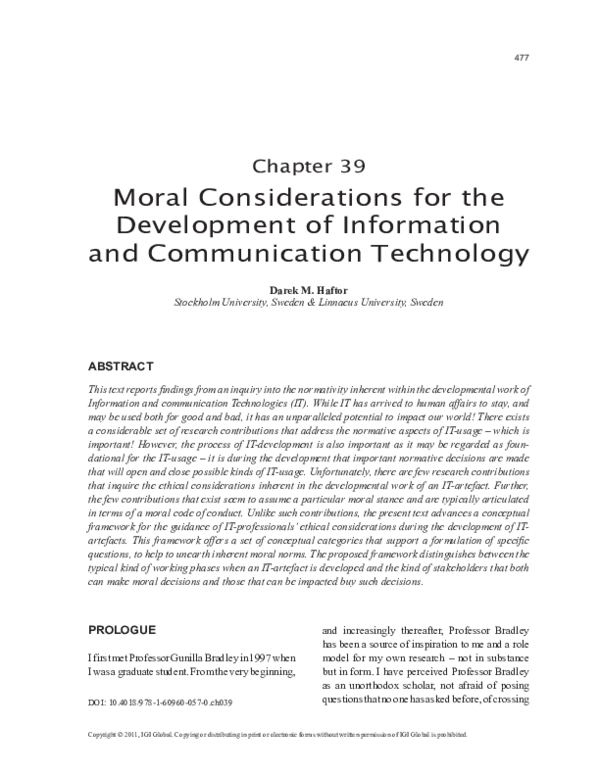 (PDF) Moral Considerations for the Development of Information and ...