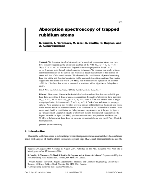 (PDF) Absorption spectroscopy of trapped rubidium atoms